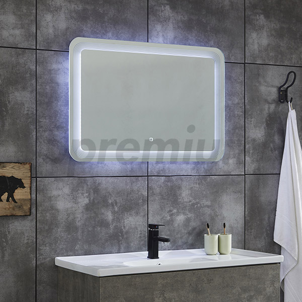 S-4619 Wall Hung Rectangular Bathroom Mirror with Contemporary LED Lights